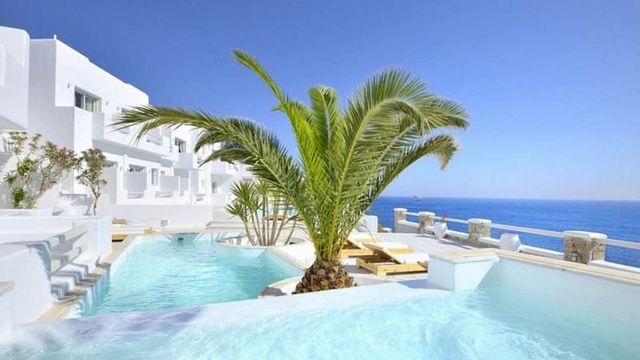 Pool mit Palme im Nissaki Boutique Hotel auf Mykonos